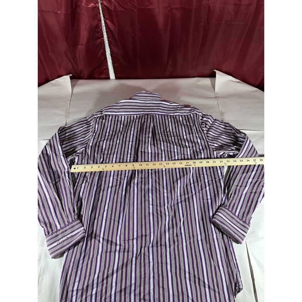 Peter Millar Dress Shirt Adult Large Purple White Striped Formal Quality Men's - Picture 9 of 14